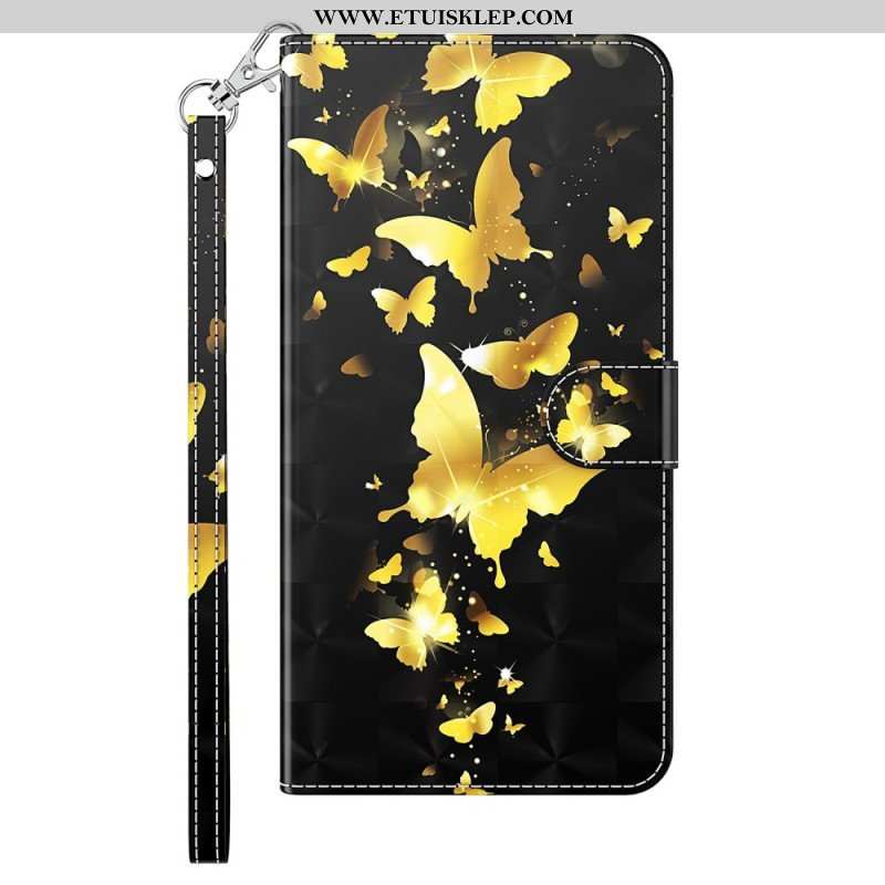 Etui Folio do iPhone 15 Pro Max z Łańcuch Motyle 3d Ze Smyczą